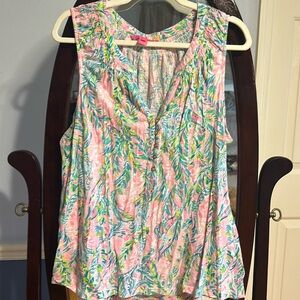 PREOWNED Lilly Pulitzer Unicorn of the SeaEssie V Neck Tank Top 2Xl